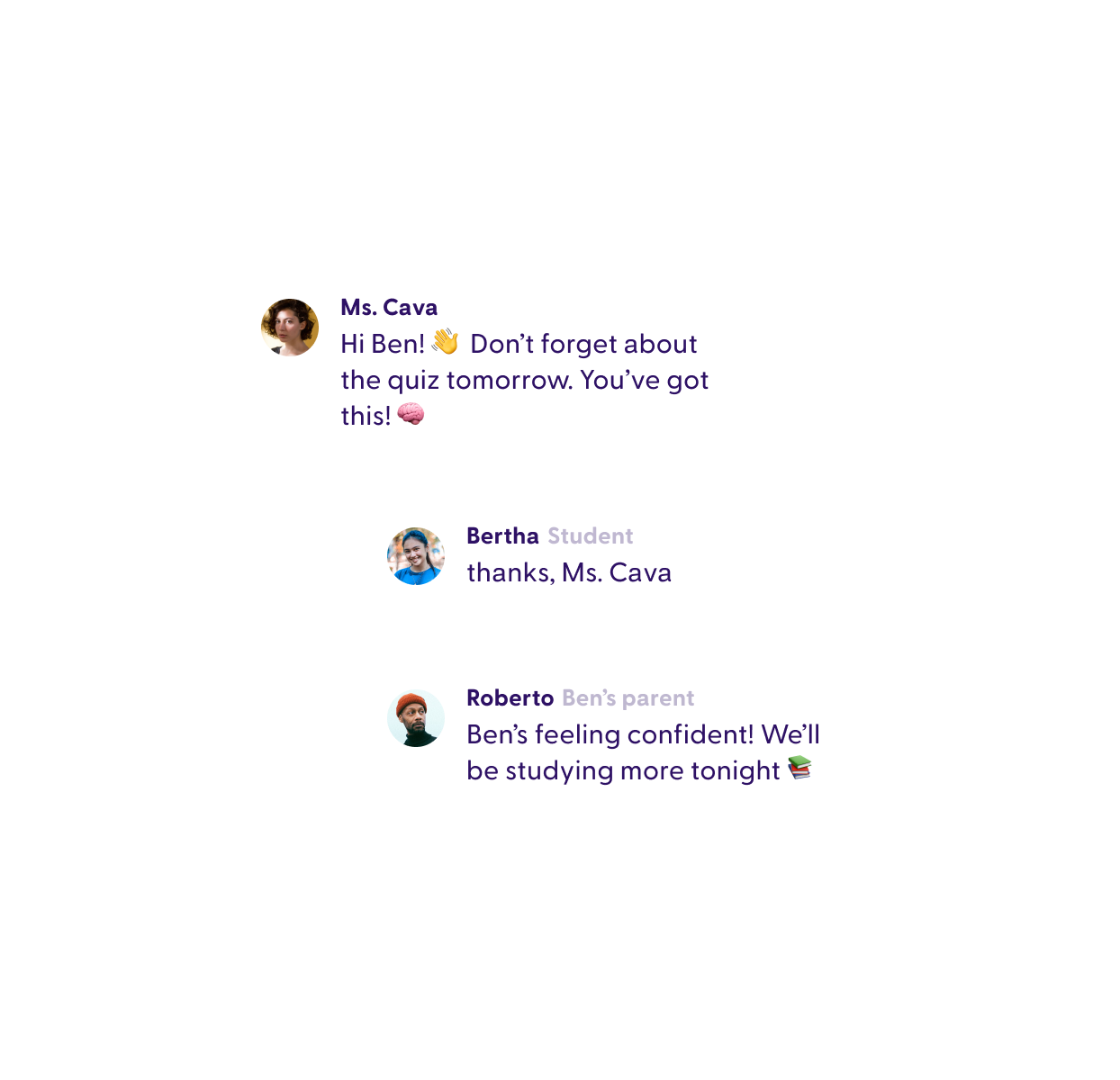 Teacher-student messaging - Message interface showing teacher-student communication