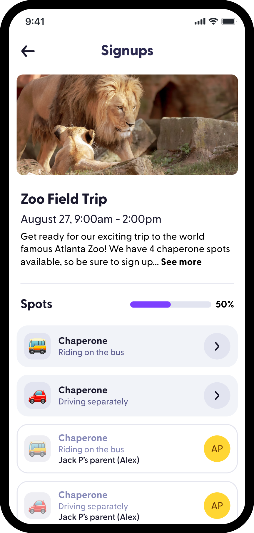 ClassDojo Signups Screen