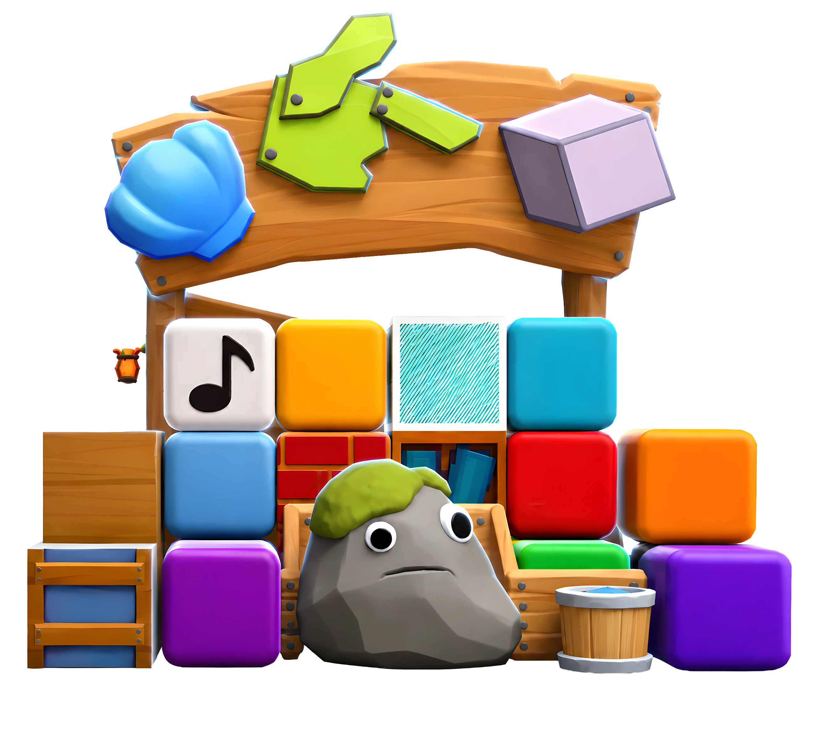 The block shop stall, stacked with every kind of block