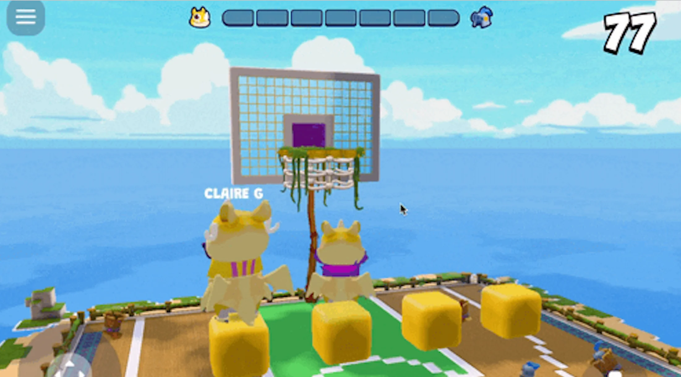 A row of cannons facing basketball hoops on the fort field