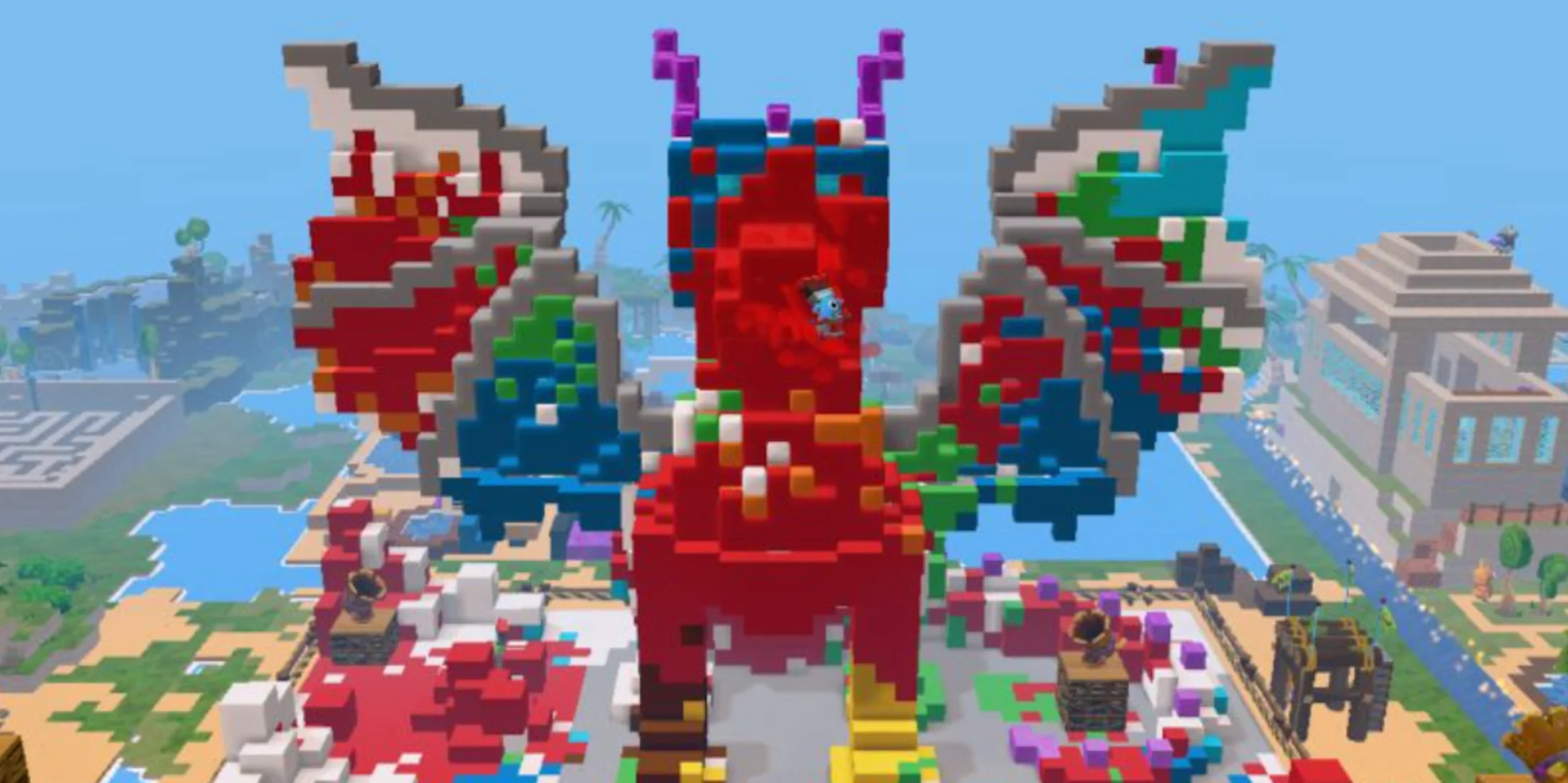 Pools of different colored paint around the play area