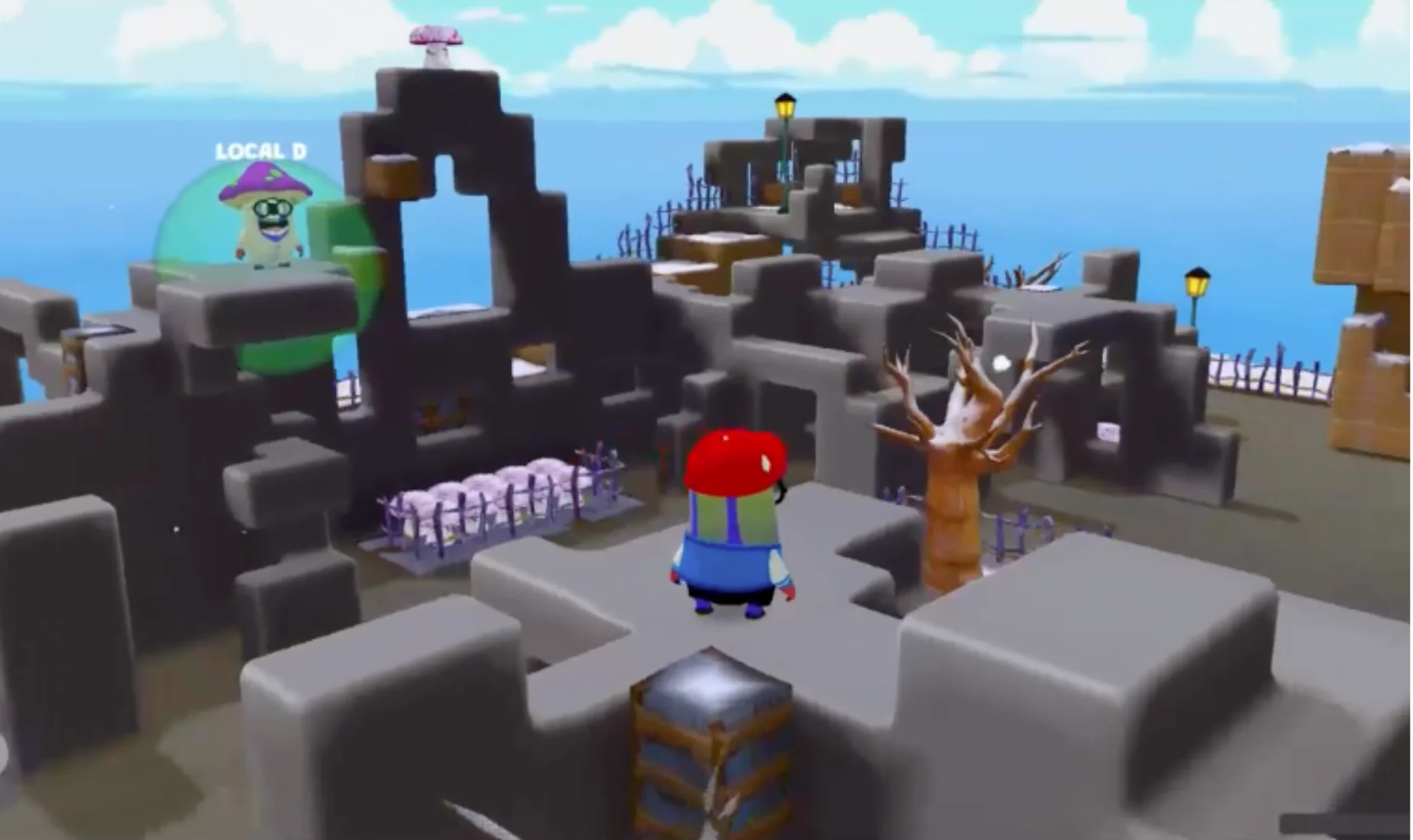 A lone human in the abandoned blocky arena