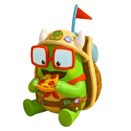Ranger Tumbles the turtle, smiling.