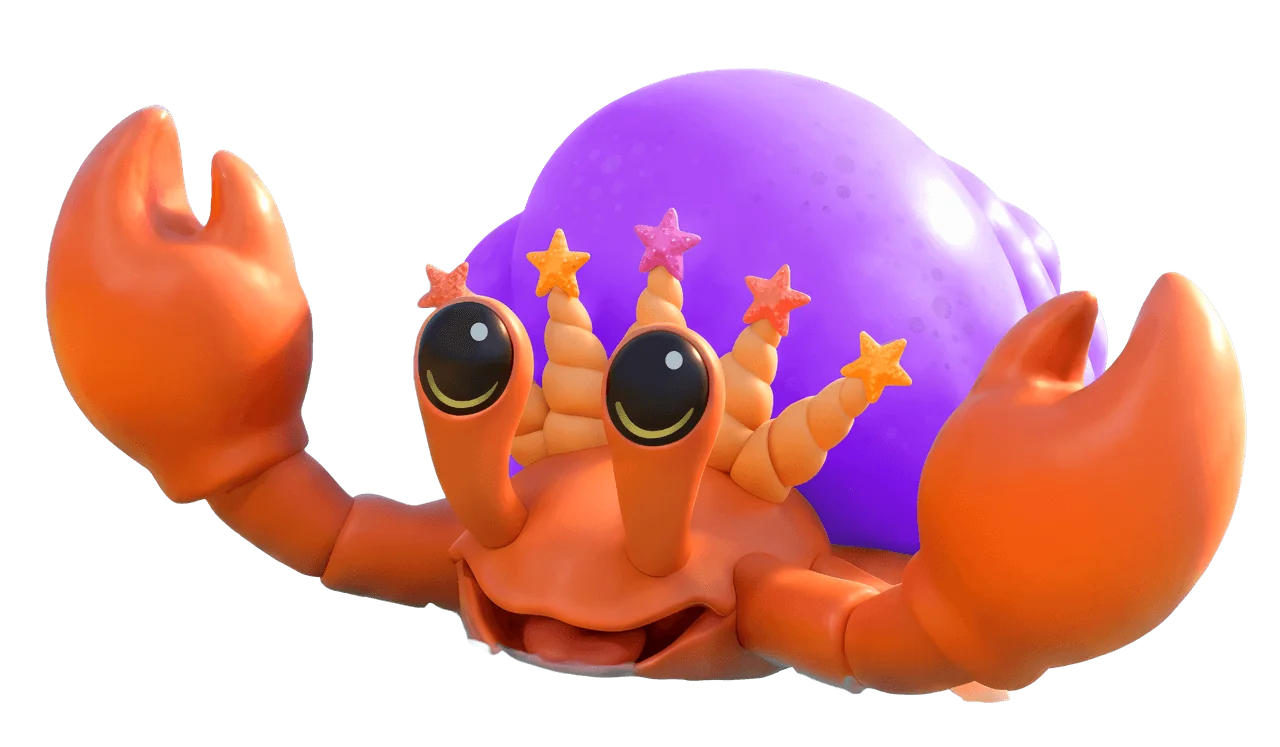 A king crab from Dojo Islands holding a slice of pizza.