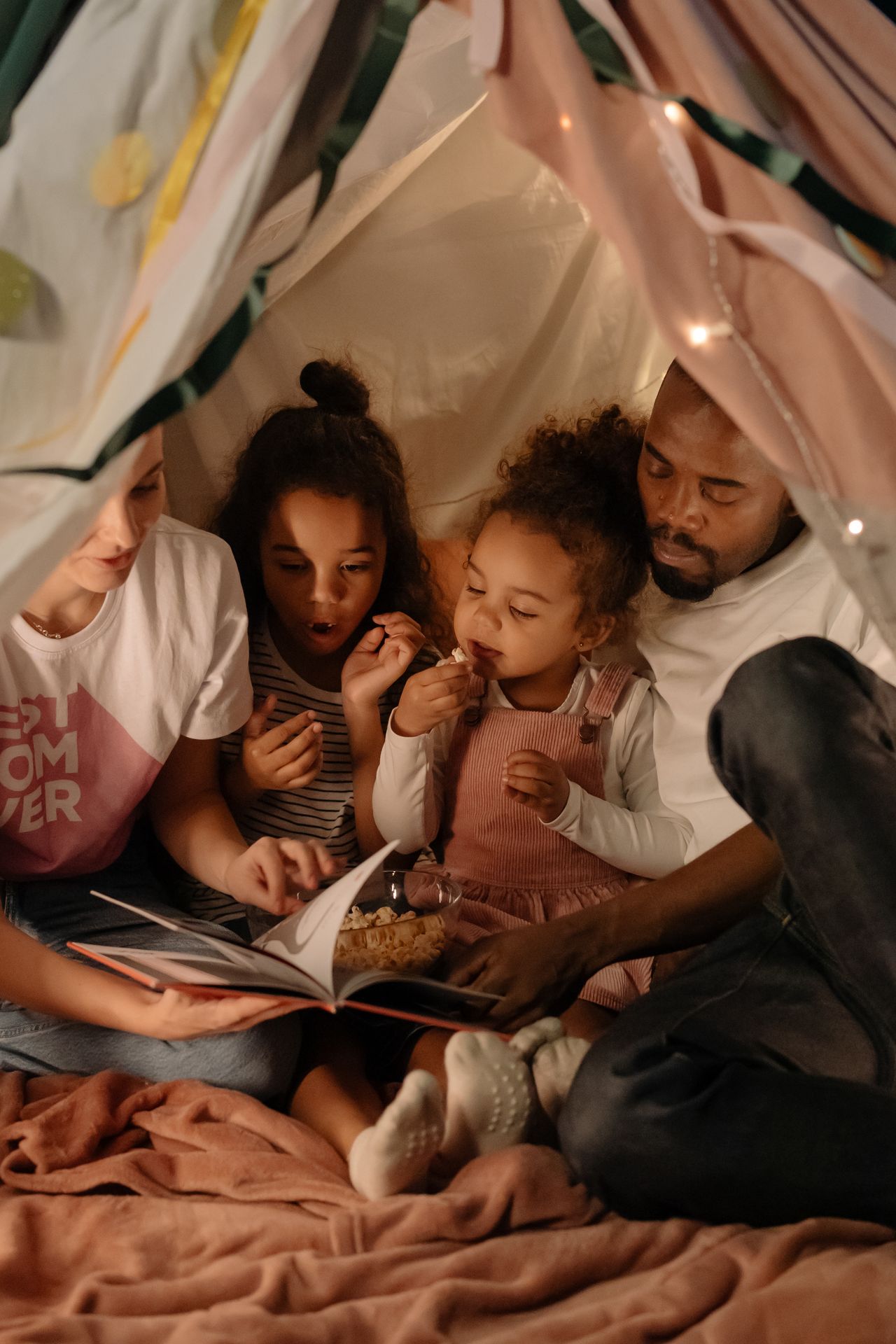 A parent and child enjoying a relaxed evening together at home